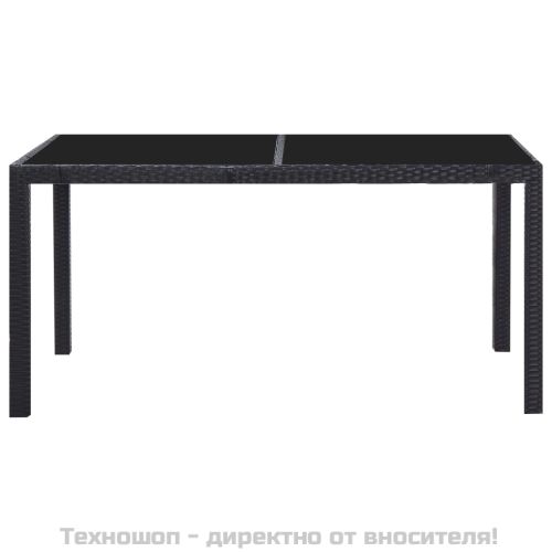 Градински трапезен комплект, 7 части, полиратан, черен