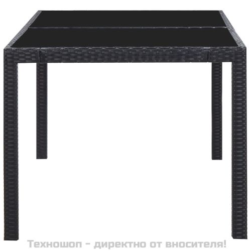 Градински трапезен комплект, 7 части, полиратан, черен