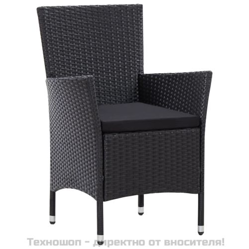 Градински трапезен комплект, 7 части, полиратан, черен
