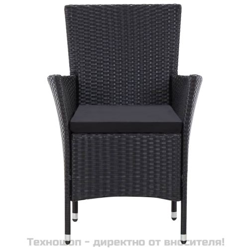 Градински трапезен комплект, 7 части, полиратан, черен