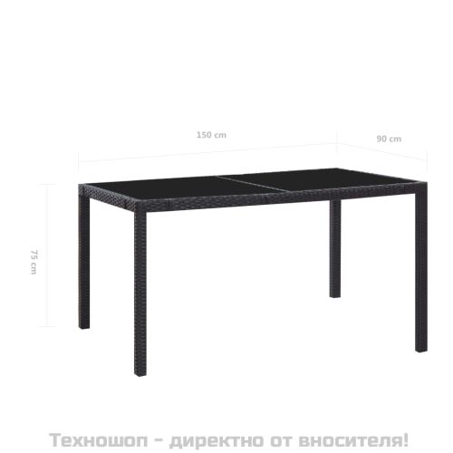 Градински трапезен комплект, 7 части, полиратан, черен