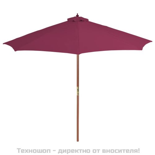 Градински чадър с дървен прът, 300 см, бордо червен