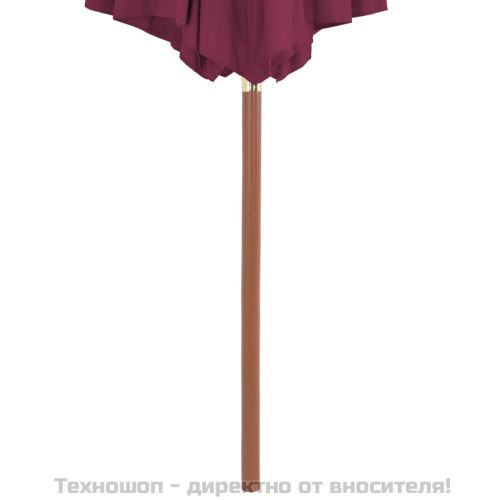 Градински чадър с дървен прът, 300 см, бордо червен