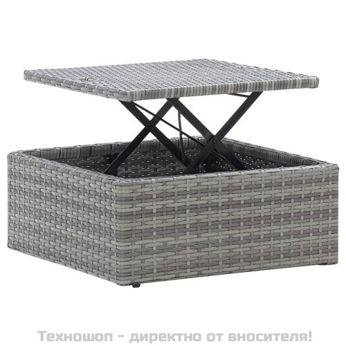Градинско лаундж легло със сенник смесено сиво полиратан