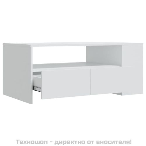 Кафе маса, бяла, 102x55x42 см, инженерно дърво