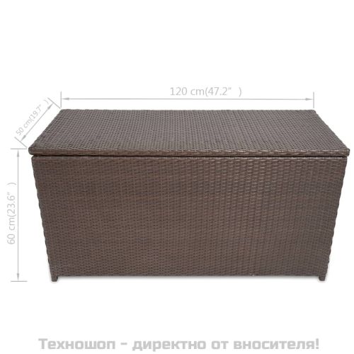 Градински сандък за съхранение, кафяв, 120x50x60 см, полиратан