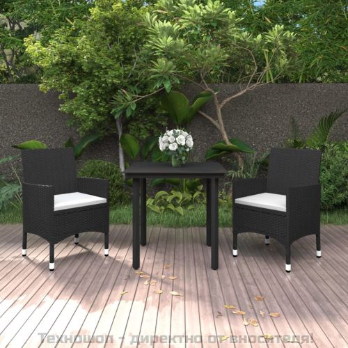 Градински комплект с възглавници 3 части полиратан и стъкло