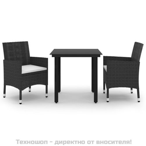 Градински комплект с възглавници 3 части полиратан и стъкло