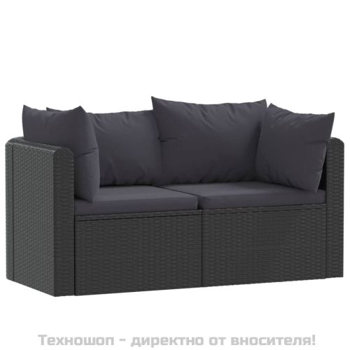 Градински комплект с възглавници, 2 части, полиратан, черен