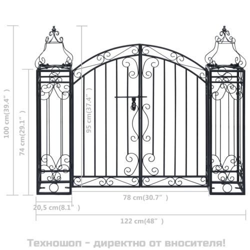 Градинска врата с орнаменти, ковано желязо, 122x20,5x100 см