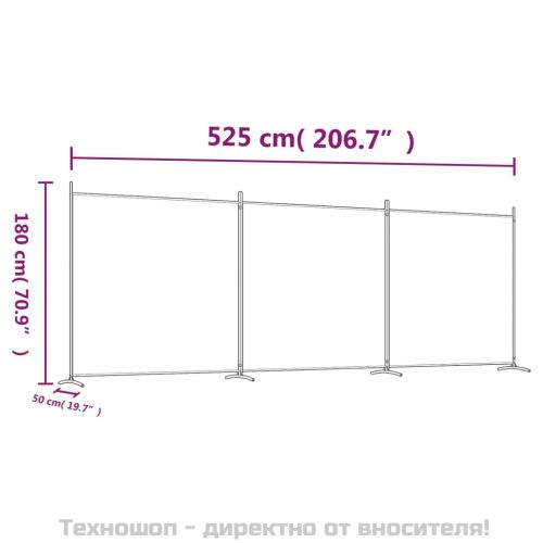 Параван за стая, 3 панела, кафяв, 525x180 см, плат