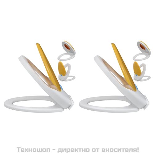 Тоалетни седалки с плавно затваряне 2 бр пластмаса бяло и жълто