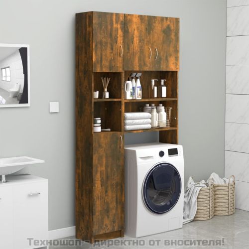 Шкаф за баня, опушен дъб, 32x25,5x190 см, инженерно дърво