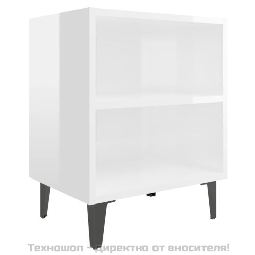 Нощни шкафчета с метални крака, 2 бр, бял гланц, 40x30x50 см