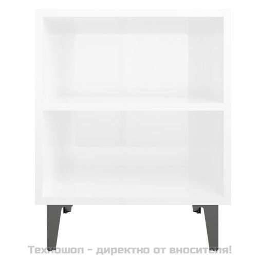 Нощни шкафчета с метални крака, 2 бр, бял гланц, 40x30x50 см