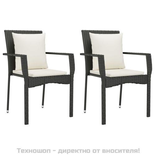 Градински столове с възглавници, 2 бр, полиратан, черни