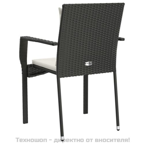 Градински столове с възглавници, 2 бр, полиратан, черни