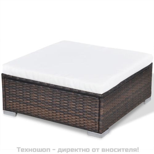 Градински комплект с възглавници, 10 части, кафяв полиратан