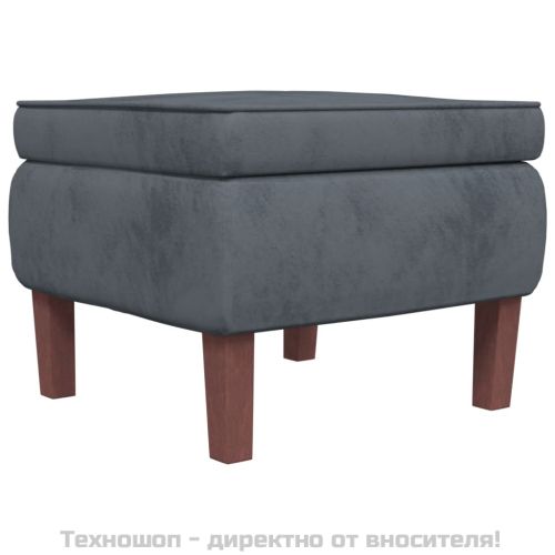 Табуретка с дървени крака, тъмносива, кадифе