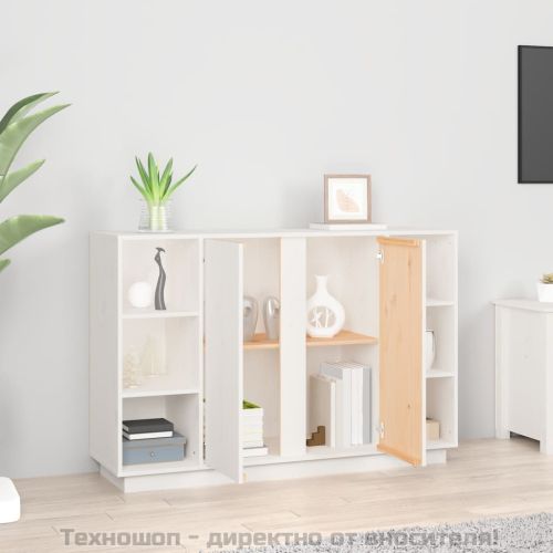 Сайдборд, бял, 120x35x80 см, бор масив