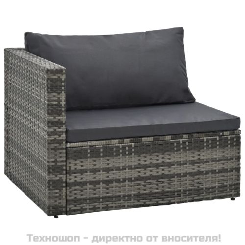 Градински комплект с възглавници, 5 части, полиратан, сив