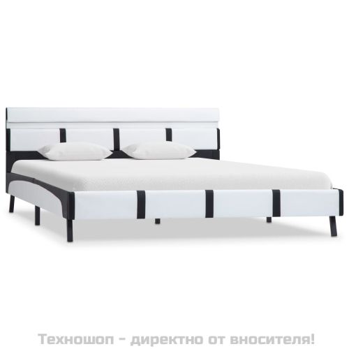 Рамка за легло с LED, бяла, изкуствена кожа, 140x200 cм