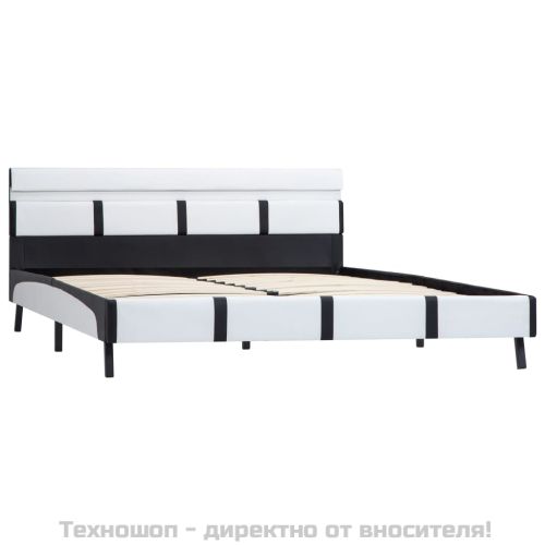 Рамка за легло с LED, бяла, изкуствена кожа, 140x200 cм