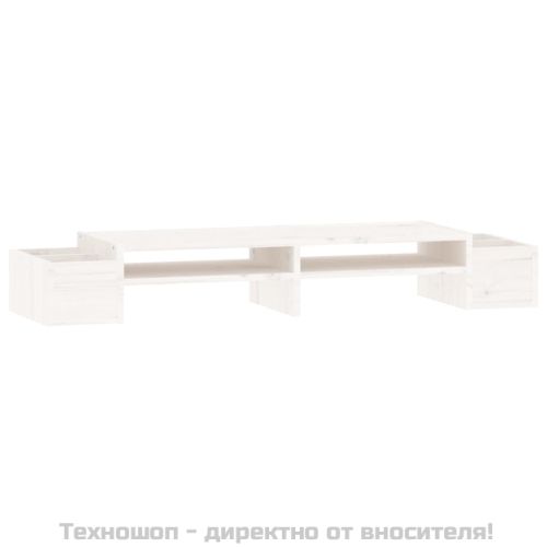 Поставка за монитор, бяла, 100x27,5x15 см, бор масив