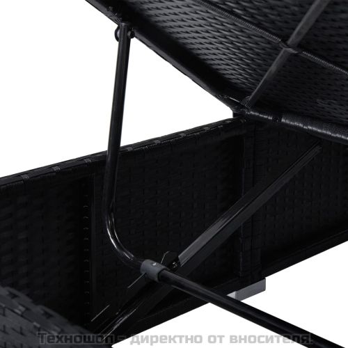 Шезлонг с шалте и навес, полиратан, черен