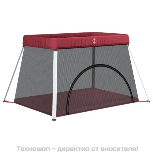 Бебешка кошара с матрак, червена, ленен плат