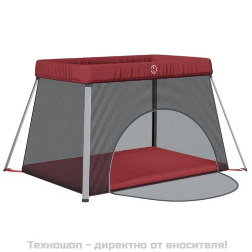 Бебешка кошара с матрак, червена, ленен плат