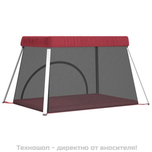 Бебешка кошара с матрак, червена, ленен плат