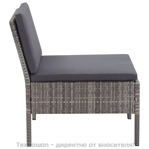 Градински комплект с възглавници, 3 части, полиратан, сив