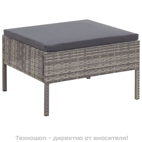 Градински комплект с възглавници, 3 части, полиратан, сив