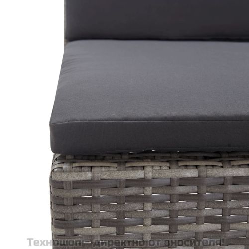 Градински комплект с възглавници, 3 части, полиратан, сив