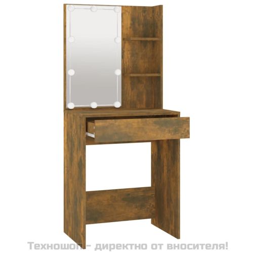 Тоалетка с LED, опушен дъб, 60x40x140 см