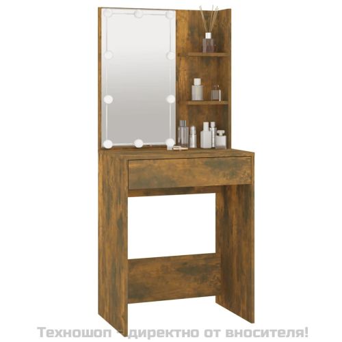 Тоалетка с LED, опушен дъб, 60x40x140 см