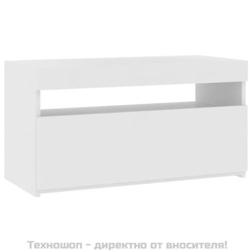 ТВ шкаф с LED осветление, бял гланц, 75x35x40 см