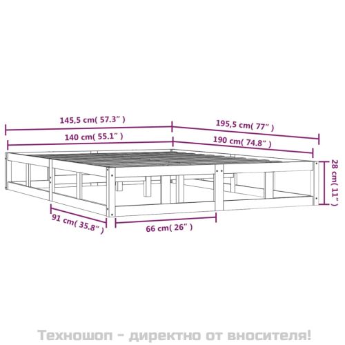 рамка за легло бяла 140x190 см масивно дърво