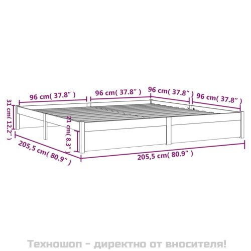 Рамка за легло, меденокафява, дърво масив, 200x200 см
