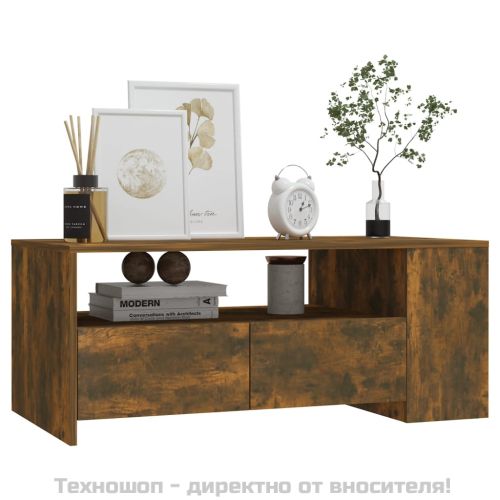Кафе маса, опушен дъб, 102x55x42 см, инженерно дърво