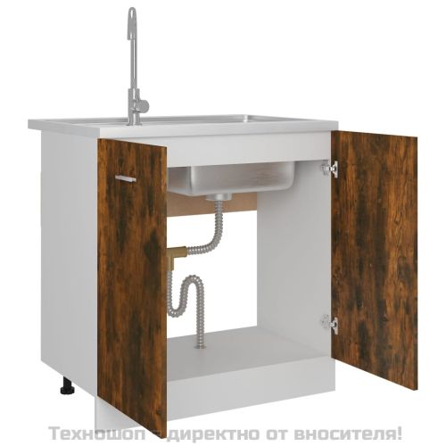 Долен шкаф за мивка "Lyon", опушен дъб, 80x46x81,5 см, инженерно дърво