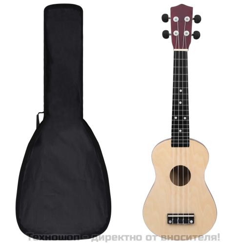 Комплект сопрано укулеле с калъф за деца естествен 23"