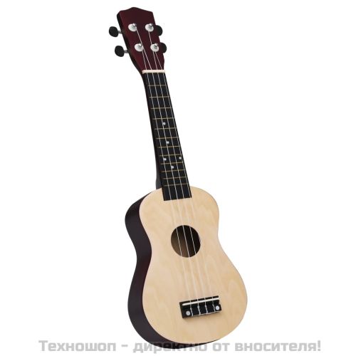 Комплект сопрано укулеле с калъф за деца естествен 23"