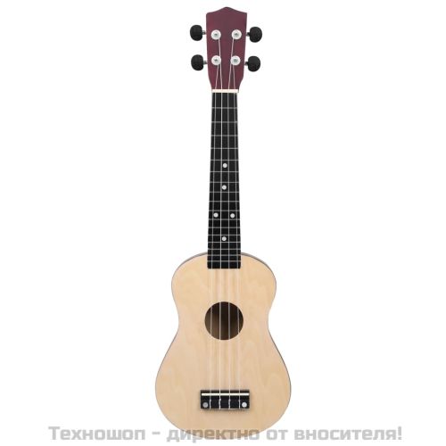 Комплект сопрано укулеле с калъф за деца естествен 23"