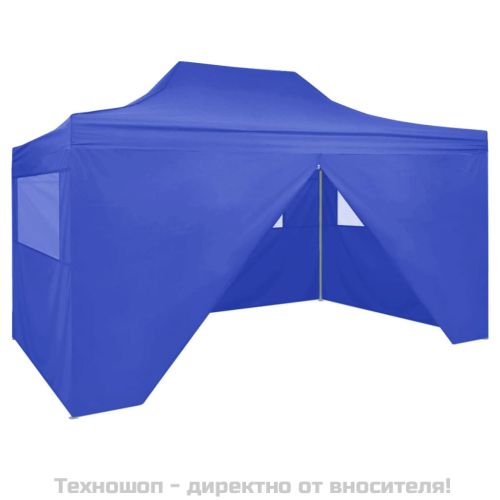 Сгъваема парти шатра с 4 странични стени 3х4 м стомана синя