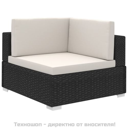 Градински комплект с възглавници, 8 части, черен полиратан