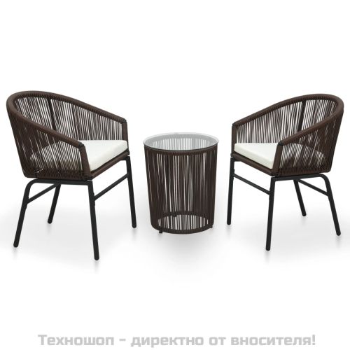 Бистро комплект от 3 части с възглавници, PE ратан, кафяв