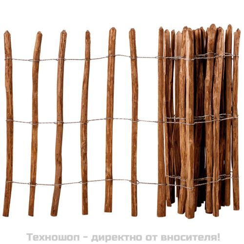 Дървена ограда от колчета, лешниково дърво, 90x500 см
