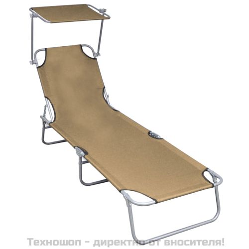 Сгъваем шезлонг с козирка, таупе, алуминий